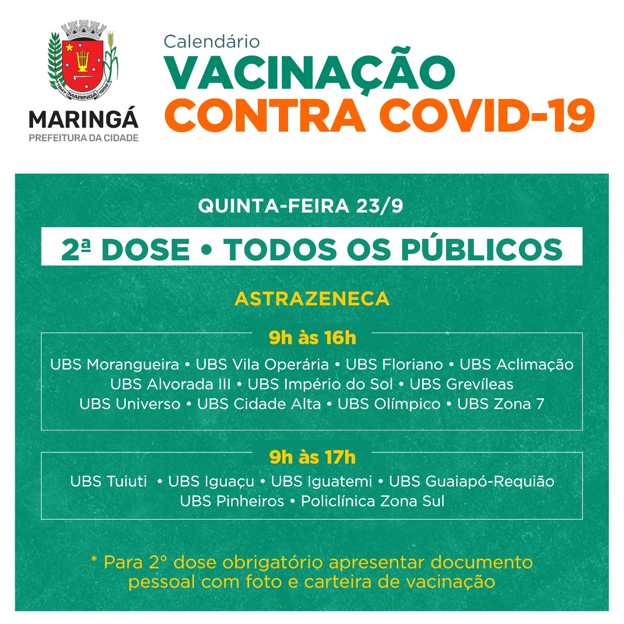 Maringá inicia vacinação de 3ª dose para 90+ e imunossuprimidos nesta quinta (23)