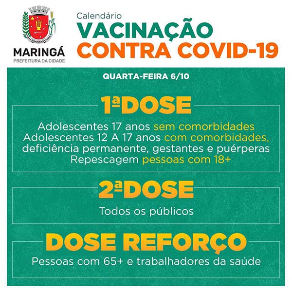 Saúde de Maringá vacina pessoas com 17+ e 12 a 17 anos com comorbidade