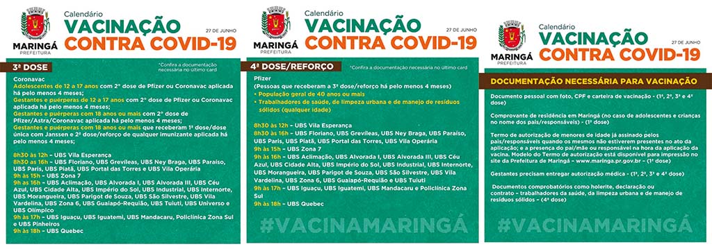 Maringá segue com a vacinação contra a Covid-19 nesta segunda-feira (27)