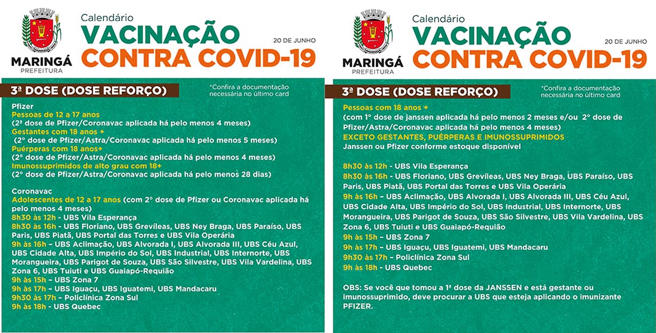 Saúde de Maringá segue com a vacinação contra a Covid-19 nesta segunda-feira (20)