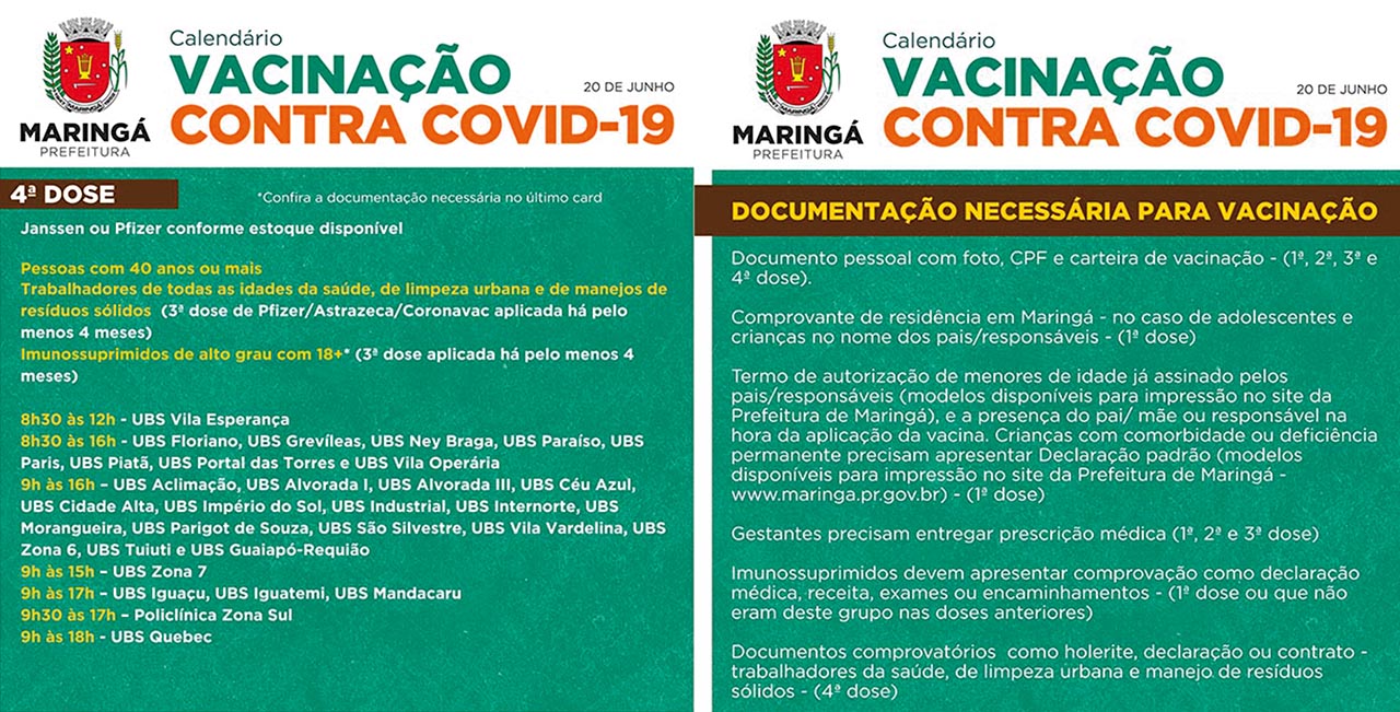 Saúde de Maringá segue com a vacinação contra a Covid-19 nesta segunda-feira (20)