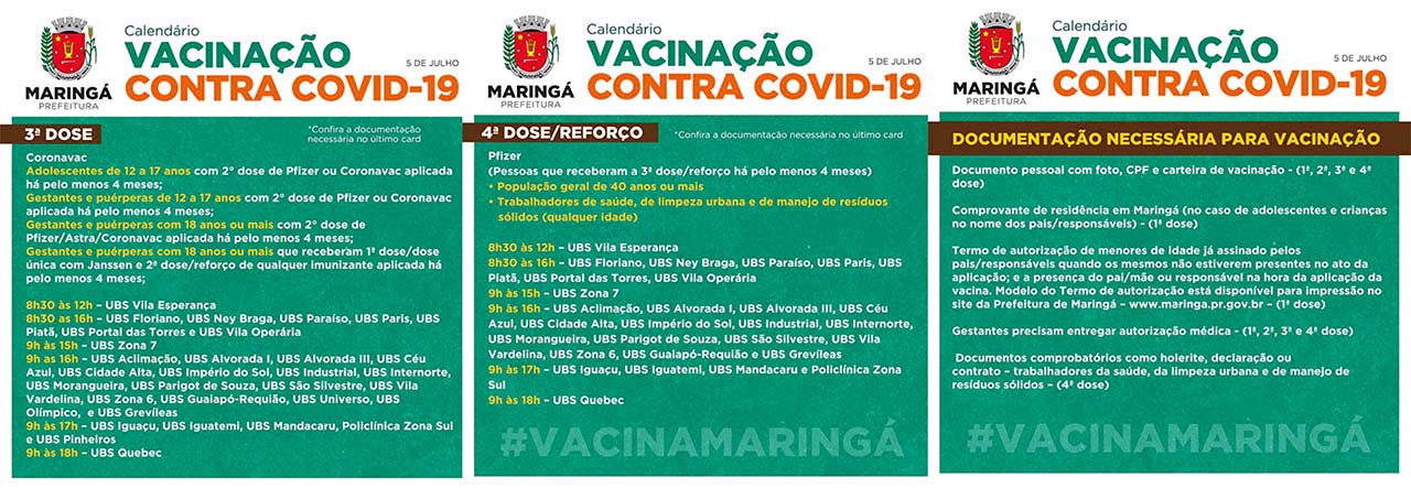 SAÚDE – Vacinação contra Covid-19 segue em Maringá nesta terça-feira (5)